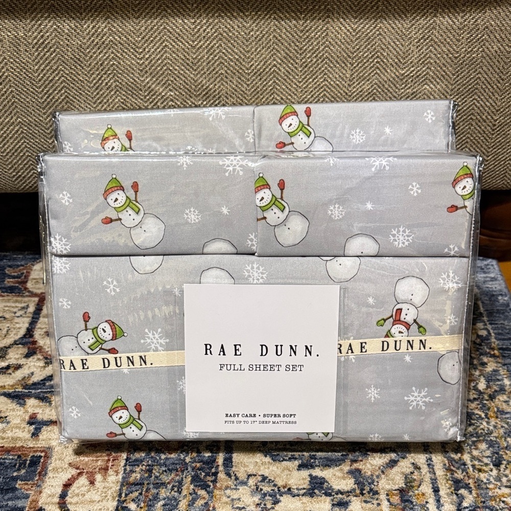NWT Rae Dunn Gray Snowman Full Sheet Set 2025 Collection